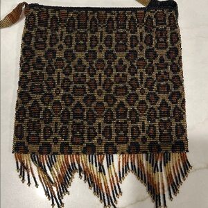 Women’s‎ Leopard Glass Seed Bead Crossbody Purse Zipper Closure, Shoulder Strap
